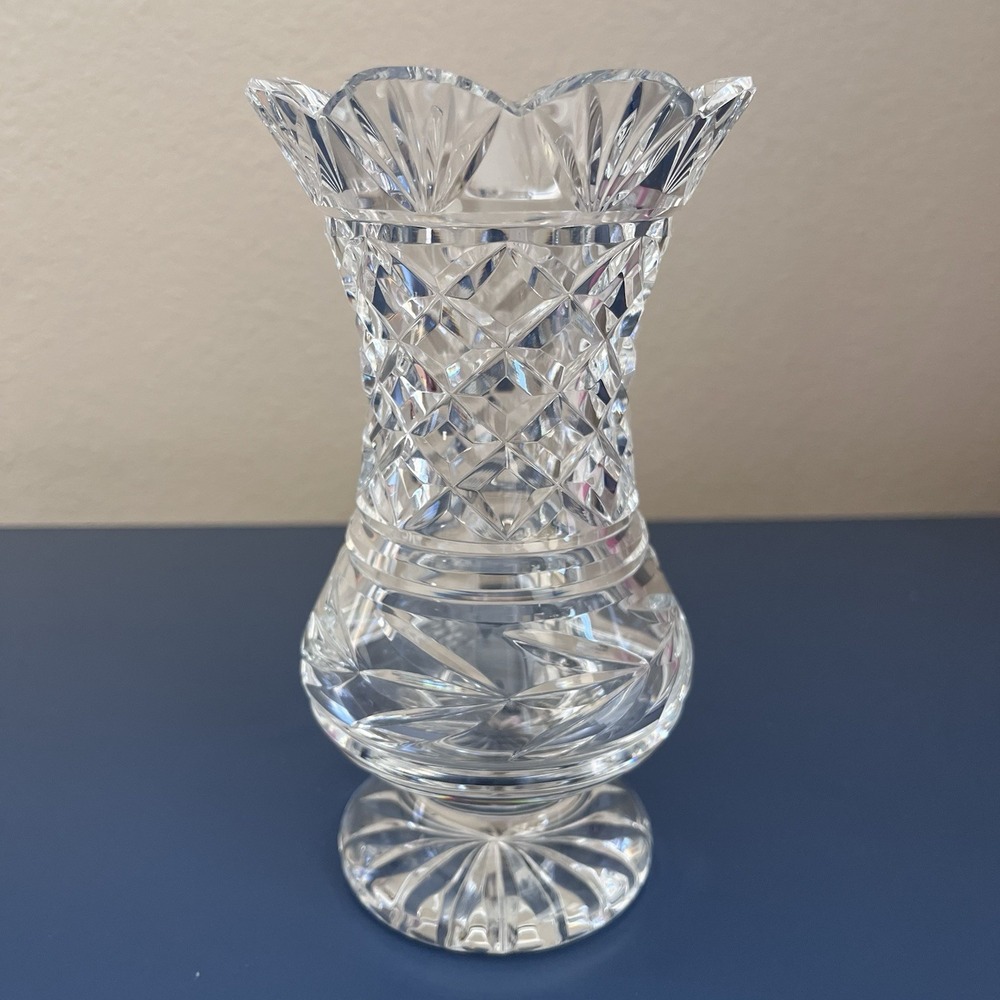 Waterford Crystal Clara Clear Diamond Cut 7" Flared Scalloped Edge Vase